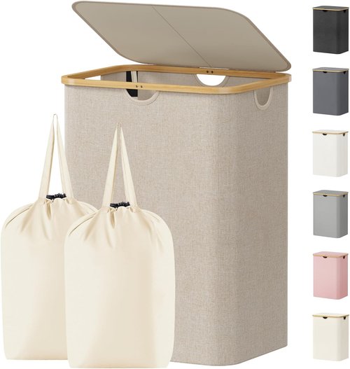Lifewit 150L Laundry Basket - Foldable Clothes Hamper with Lid & Bamboo Handles | Beige