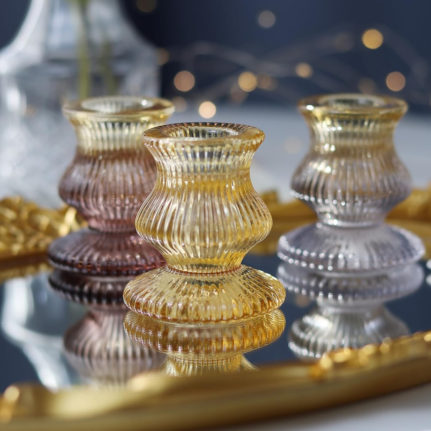 WDHODEC Orange Candlestick Holders - 12PCS Glass Taper Holders for Colorful Table Centerpieces
