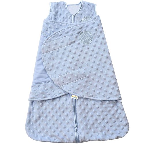 HALO Sleepsack Swaddle - Plush Dot Velboa 3-Way Adjustable Blanket for Cool Climates | Blue, Newborn 0-3 Months
