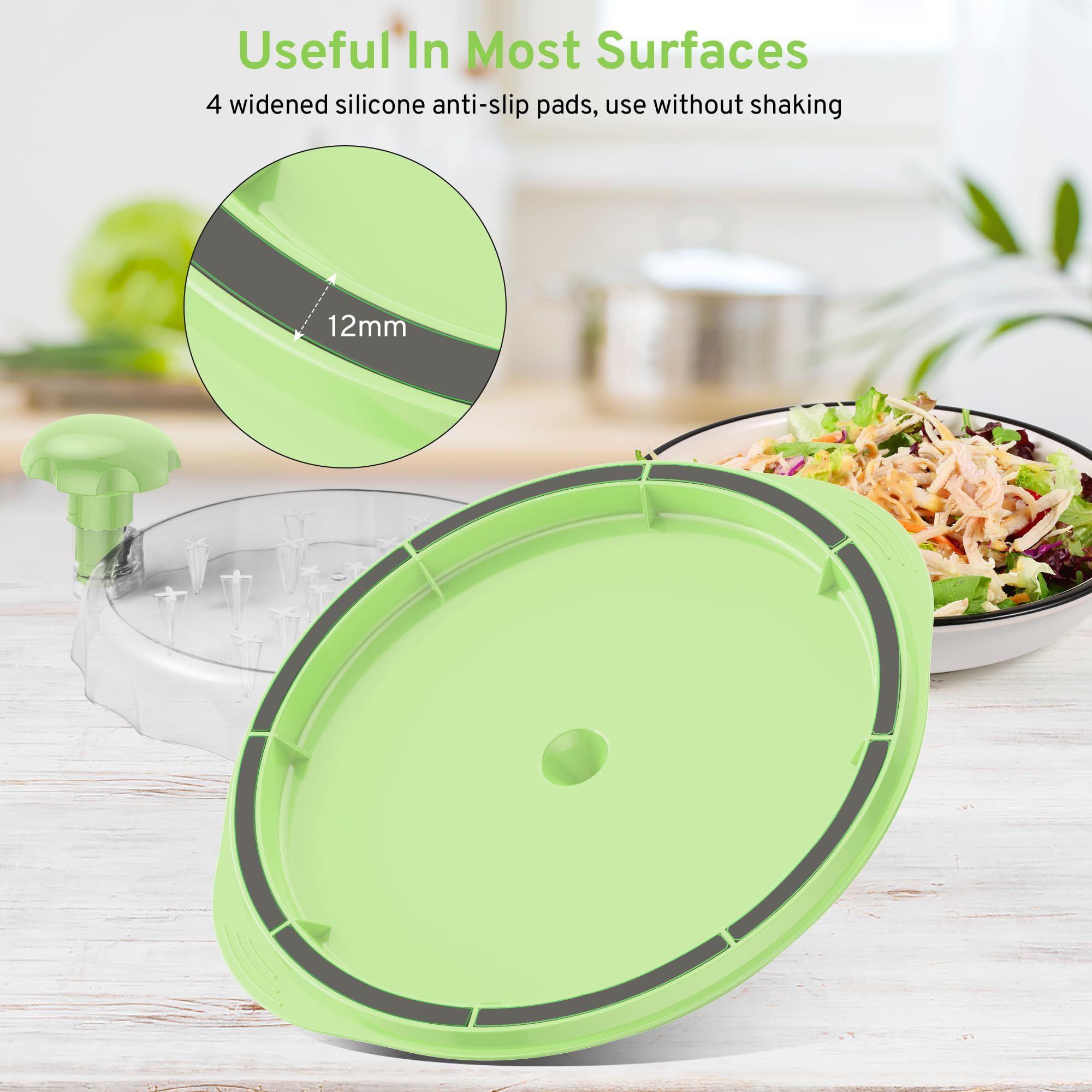 Upgrade Chicken Shredder, 10''Chicken Shredder Tool Twist with Transparent Lid, Ergonomic Handle and Anti-Slip Base, Dishwasher Safe, Cleaning Brush, Heat Resistant (Green)