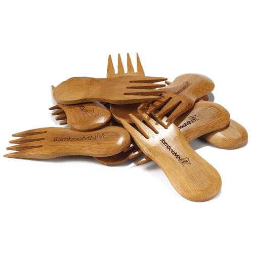 BambooMN Solid Bamboo Stubby Spork 4" - All Natural Reusable Utensils - 30 pcs