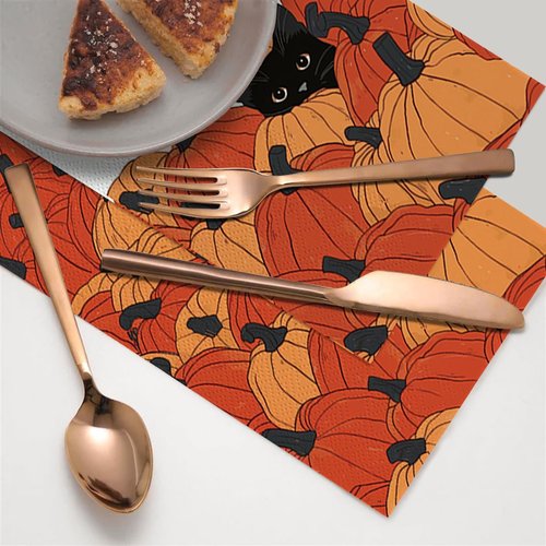 Horaldaily 100 Fall Disposable Paper Decorative Guest Napkins, Pumpkin Black Cat Hand Towel for Party Lunch Dinner Kitchen Bathroom