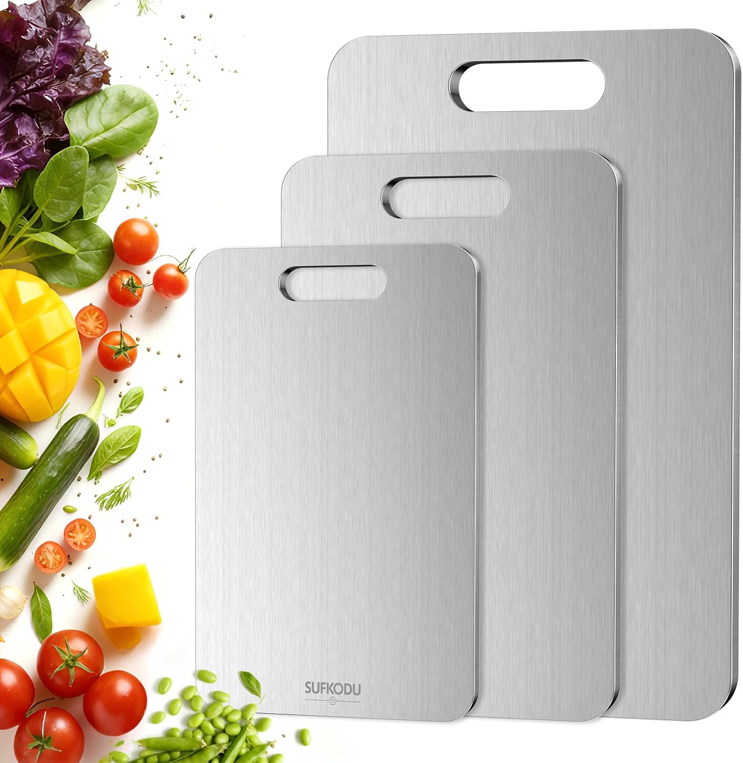 Titanium Cutting Board Set - 100% Double-Sided, Non-Toxic, Dishwasher Safe | 3 Sizes for Raw & Cooked Food