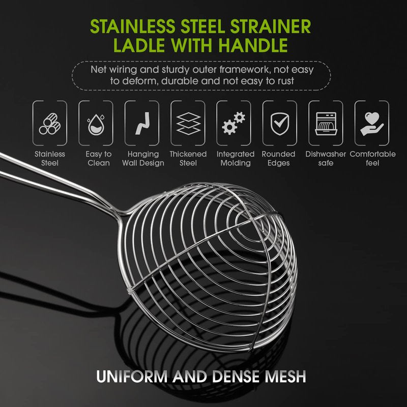 Geiserailie 12 Pieces Hot Pot Kit Strainer Scoops Stainless Steel 2.5 Inch Mini Spider Strainer Skimmer Pasta Mesh Spoon Asian Skimmer Spoon Ladle with Handle for Home (Black)
