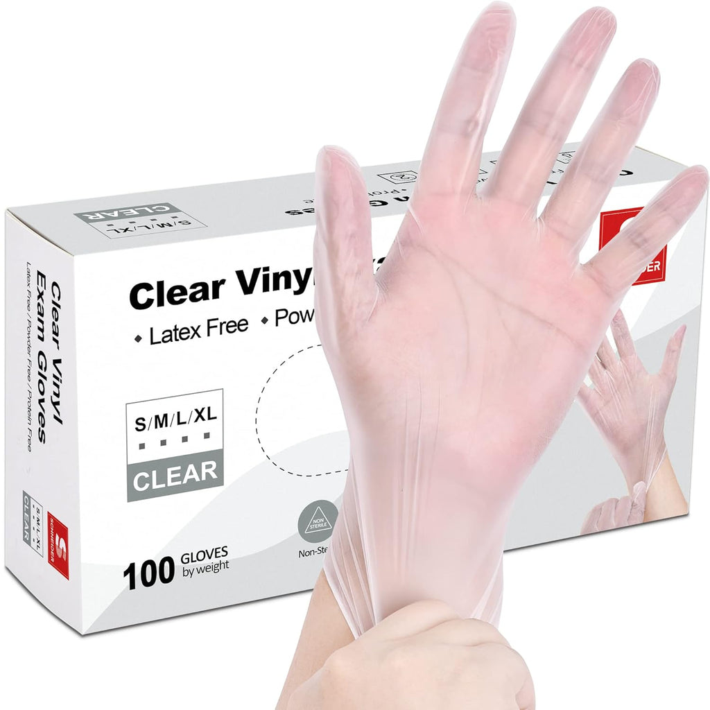 Vinyl Exam Gloves - 4 Mil Thickness | Medium Size, Black & Clear - 100 Count Boxes
