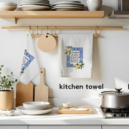 Koesus Italian Blessing Kitchen Towels, Italian Kitchen Decor, Italian Lemon Housewarming Gifts for Women Neighbor, Italian Mama Nonna Towel, 16x24 Inch