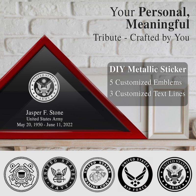 ELEDUME DIY Flag Display Case for 5*9.5’ Folded Burial Flag, Tempered Glass Front Military Shadow Box, Solid Wood Memorial Flag Frame Display case for American Veteran, Custom Letters and Logos