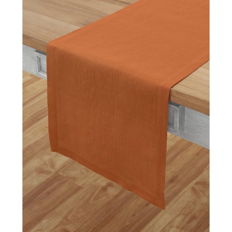 Solino Home Linen Pumpkin Table Runner 36 Inches - 100% Pure Linen Farmhouse Short Table Runner 14 x 36 Inch Ideal for Dresser and Coffee Tables - Fete