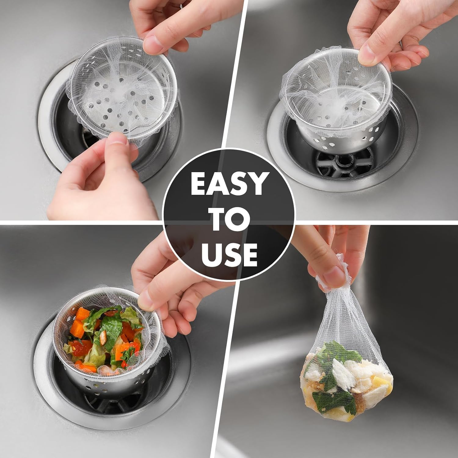 200 Pack Kitchen Sink Strainer Mesh Bags - Anti-Clogging Disposable Drain Covers | Fits Most Strainers (4.0 x 4.0 Inch)