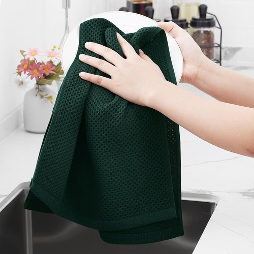 Homaxy 100% Cotton Kitchen Dish Towels - Ultra Soft & Absorbent Quick Drying | 13 x 28 Inches, 12-Pack, Blackish Green