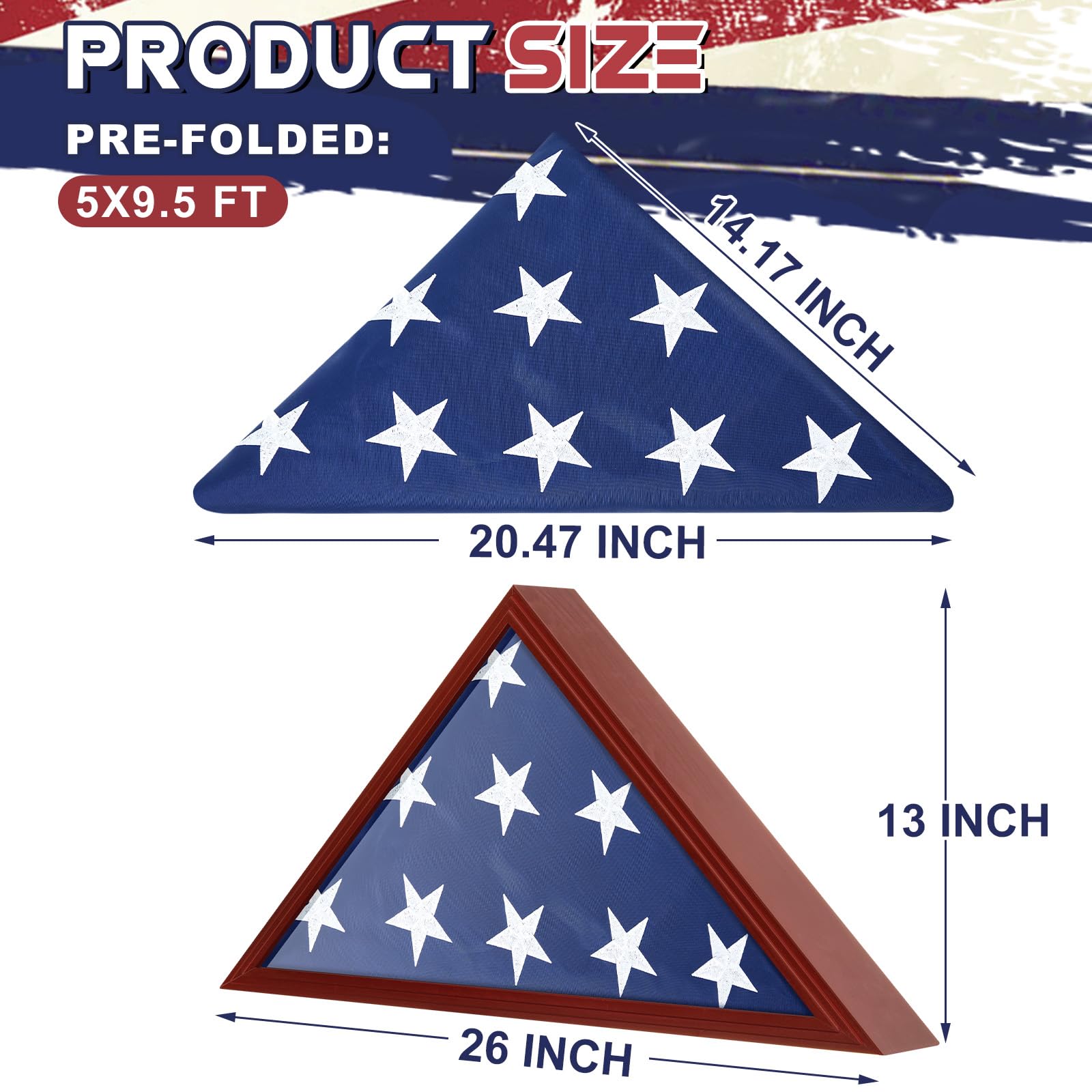 Mindsoft Flag Case for Burial with Folded Memorial American Stars Flag 5 x 9. 5 ft, Display Shadow Box for Military Veterans Funeral