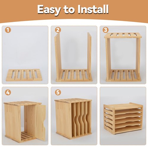 tonchean Wooden Cabinet Tray Dividers 6 Tier Baking Cookie Sheet Organizer Kitchen Vertical Tray Divider Organizer for Pots, Cutting Board, Pans, Kitchen Organizers and Storage