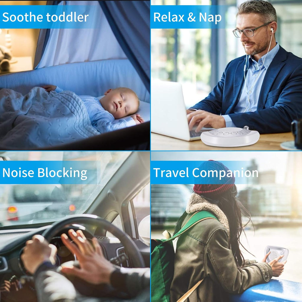 Raynic White Noise Machine - Portable Sleep Sound Device with 24 Soothing Sounds | USB Port & Timer, Silver