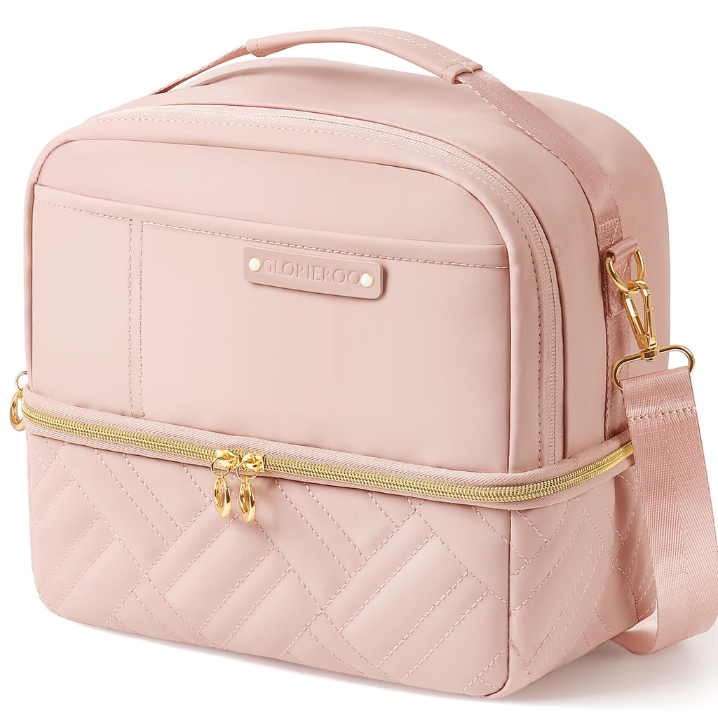 GLORIEROO Lunch Box Bag Women Girls - Double Deck Vegan Leather Insulated Waterproof Leakproof Cooler for Work Travel Picnics - Back to School Teacher Mothers Day Christmas Birthday Gifts