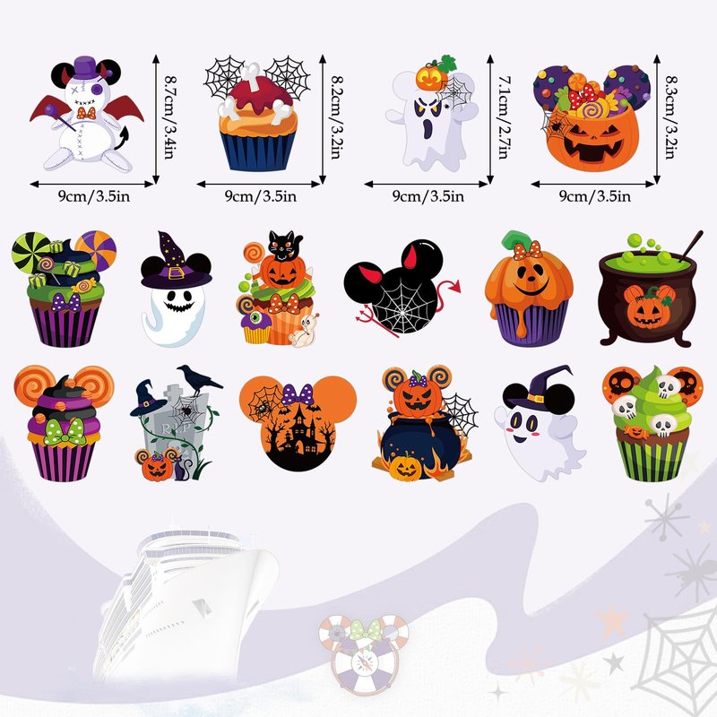 RiVolTa Halloween Cruise Door Decorations - 16 Pcs Mouse Pumpkin Ship Cabin Magnetic Stickers Funny Cute Ghost Boo Anchor Stateroom Magnets Decals Accessories for Carnival Holiday Party Fridge Decor
