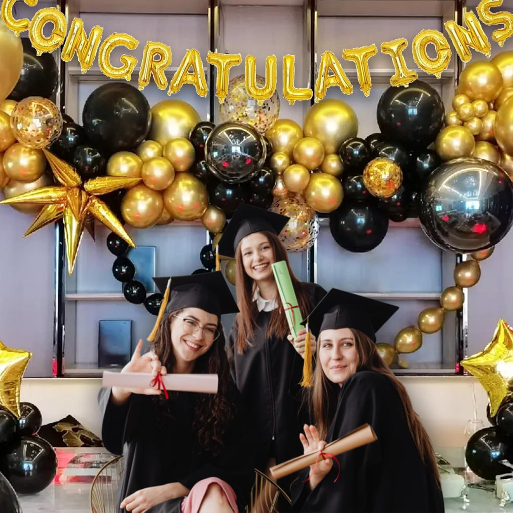 Skiennix 100pcs Black and Gold Balloons - 12 Inch Metallic Latex for Birthday & Graduation Celebrations