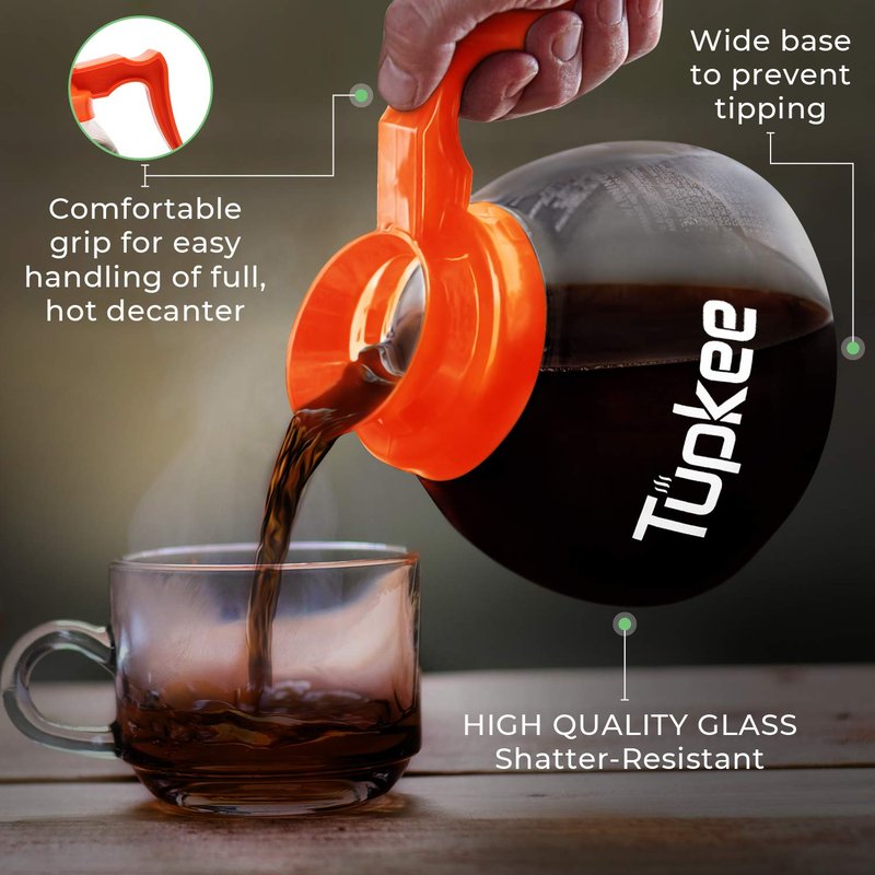 Commercial Coffee Pot Replacement Glass Coffee Pots Decanter Carafe -64 oz. 12-Cup, Set of 2 Orange Handle - Decaf