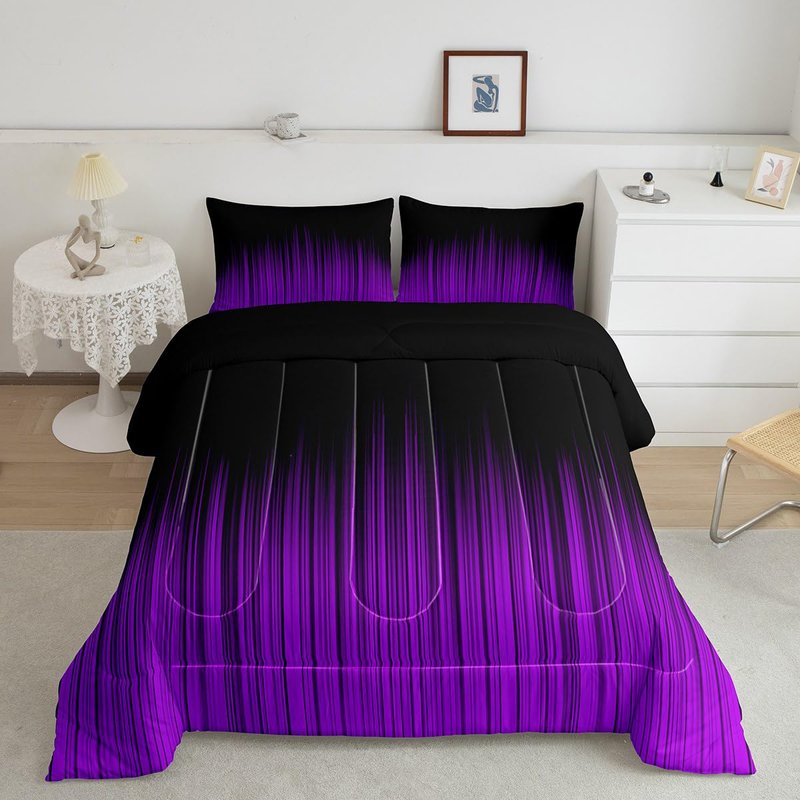 Feelyou Abstract Ombre Comforter Set Kids Teens Purple and Black Girls Bedding Set Room Decor Fashion Modern Women Quilt Set with 2 Pillowcases 3Pcs Bedding Full