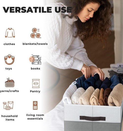 Criusia Extra Large Storage Bins - 4 Pack 16x12in Fabric Organizers for Clothes, Toys & Blankets | Versatile Room Storage