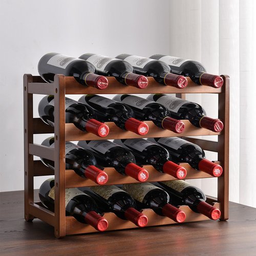 Glsety 16 Bottle Wooden Wine Rack,4 Tier Free Standing Wine Storage Holder,Retro Minimalist Style Home Decorations Wine Display Shelves for Cabinet,Cupboard,Countertop