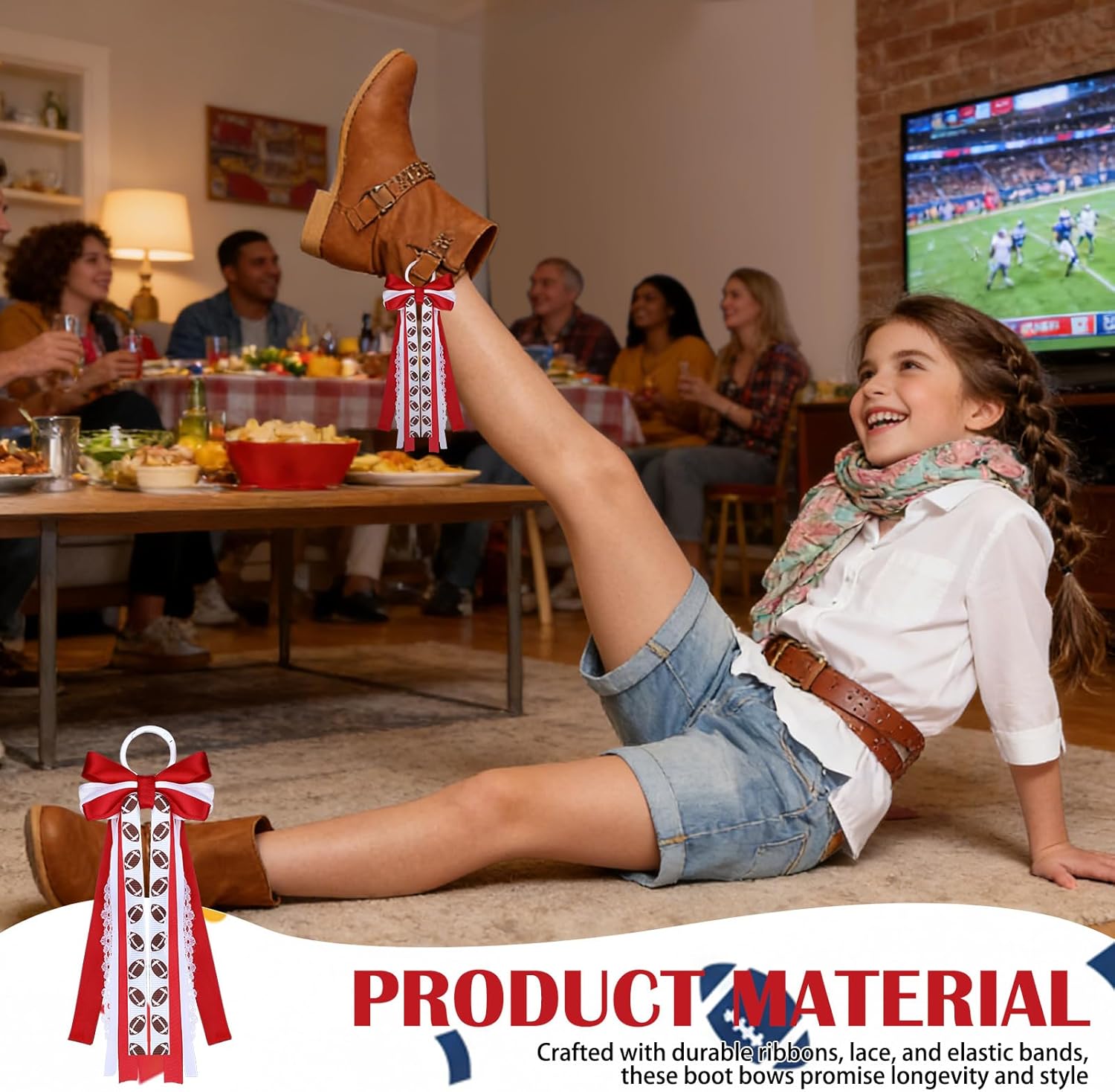 Skiennix Football Boot Bows - 4 Pcs Removable Ribbon Clips for Game Day Decor | DIY Accessories