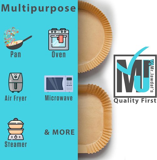Mr. Jawdat's Extra Strong Air Fryer Disposable Paper Liners - Non-Stick, 100 Pcs, 6.3" Square Size