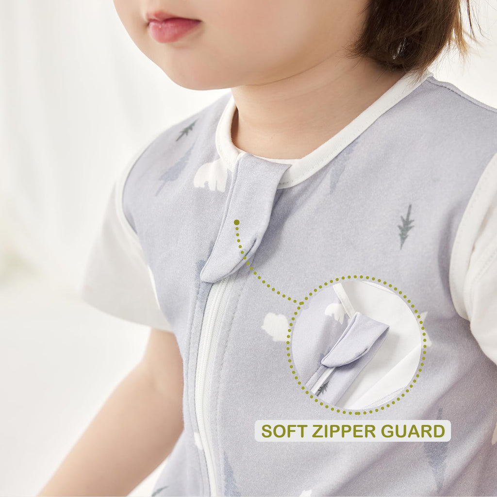 Nivolltha 2 Pack Super Soft 0.5 TOG Sleep Sack with Legs, 100% Organic Cotton Side Open Toddler Sleep Sack with Feet, Foliage & Bear, Size L