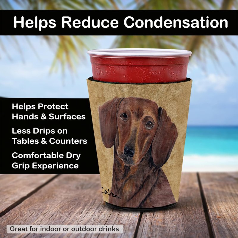 Caroline's Treasures SC9137RSC Dachshund Red Cup Hugger Cup Cooler Sleeve Hugger Machine Washable Drink Sleeve Hugger Collapsible Insulator Beverage Insulated Holder