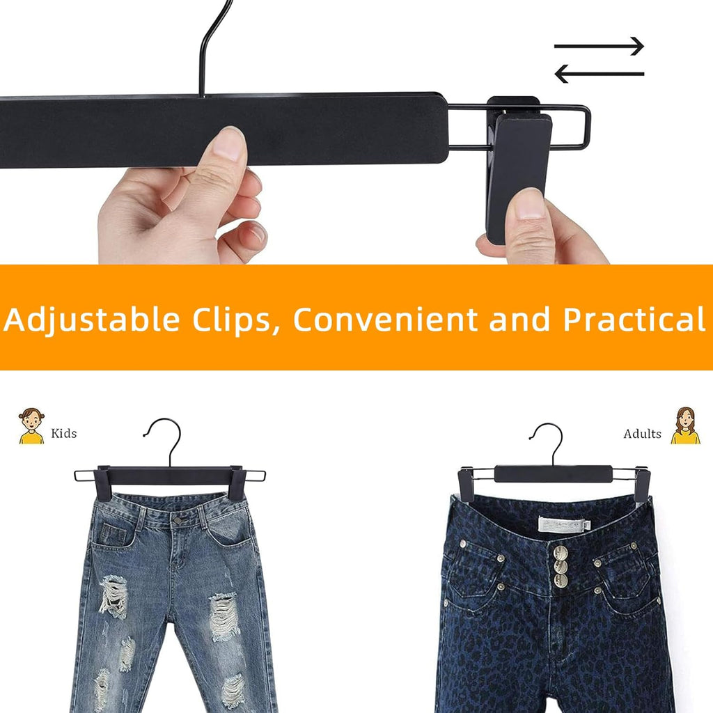 Northern Brothers Pants Hangers - 10 Pack Black Plastic Hangers with Clips | Adjustable, Non-Slip Design for Space Saving Storage