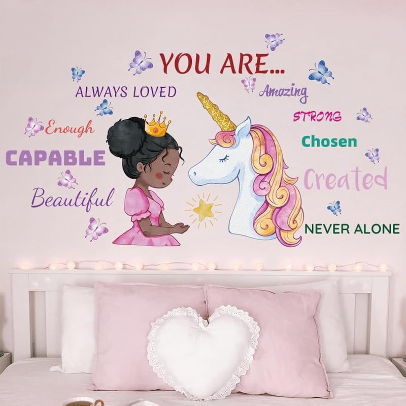 Suplanet Unicorn Wall Decals for Girls Bedroom, Black Girl Wall Stickers, Toddler Black Girl Room Decor, Unicorn Wall Stickers for Girls Room
