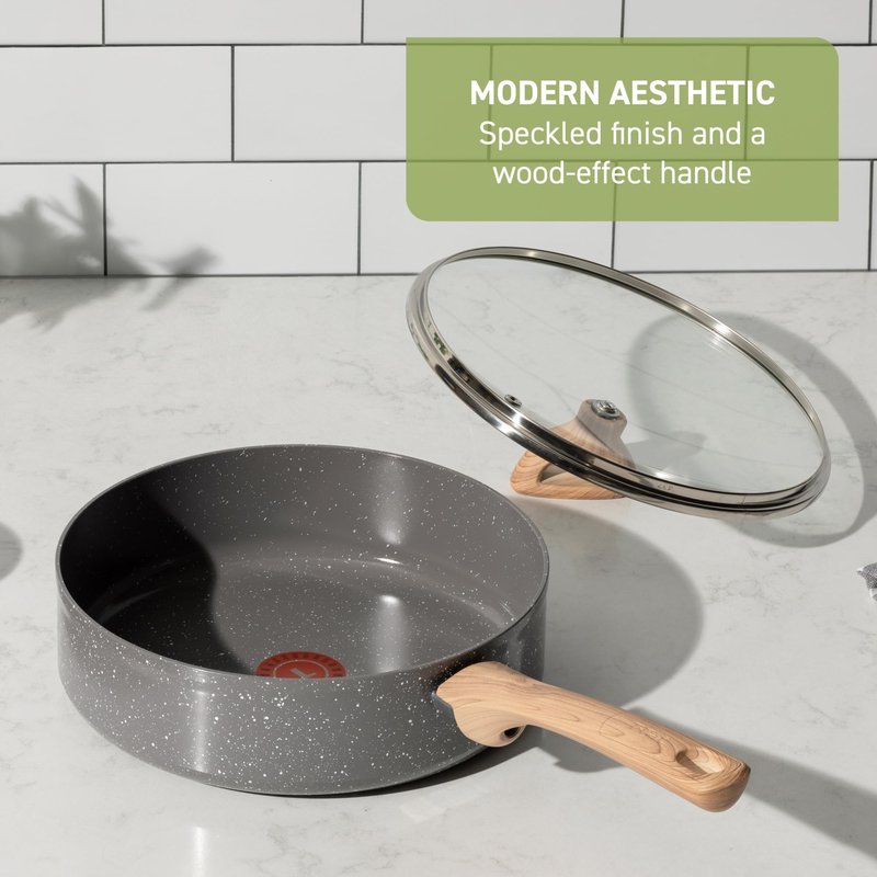 T-Fal Revive Ceramic Nonstick Sauce Pan with Lid, 3 Qt, Oven Safe to 350°F Cookware,with Stay-Cool Handle, Stone Grey