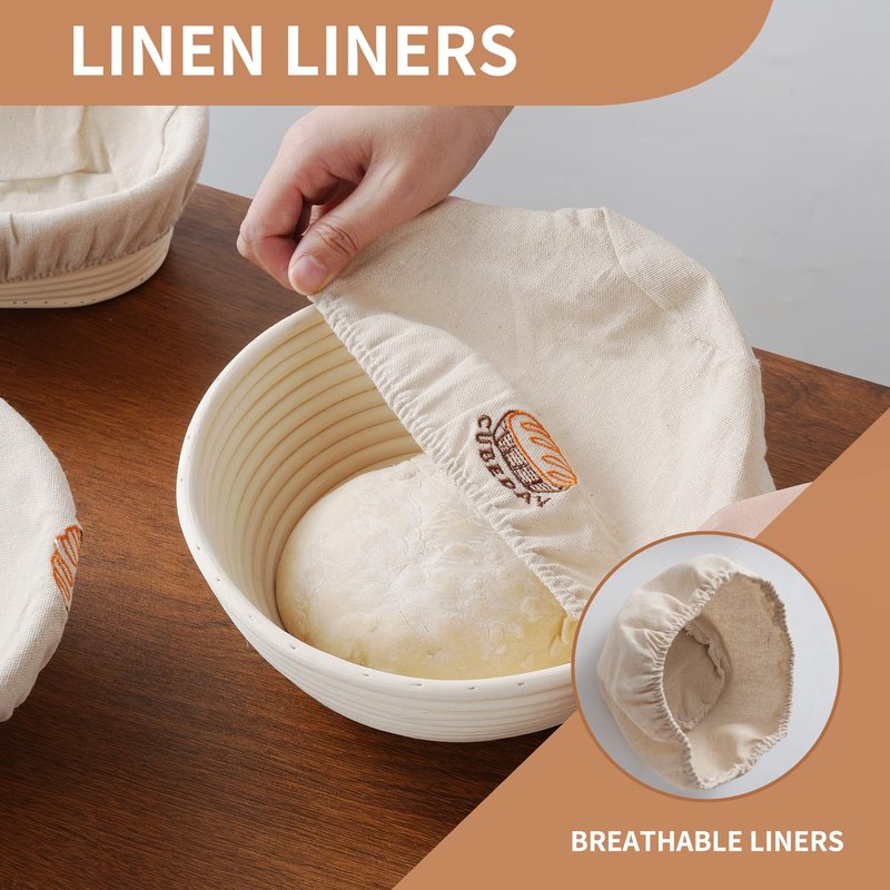 CUBEDAY Banneton Bread Proofing Basket,Sourdough Banneton Basket – 9” Premium Handwoven Brotform with Liner for Bakery-Perfect Sourdough & Rustic Loaves, Proofing Basket for Sourdough Bread Baking