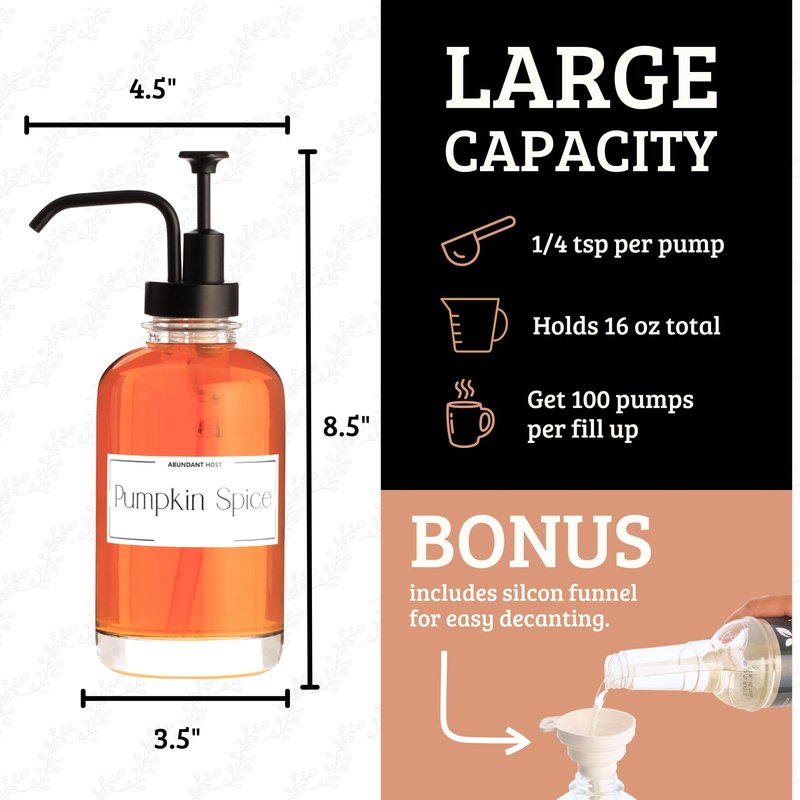 Coffee Syrup Dispensers, Set of 2, Coffee Syrup Bottles with Pump and Labels, 500 ml, Espresso Bar Accessories, Glass Bottles with Pump, Black Upgraded Dispenser, 16.9 oz