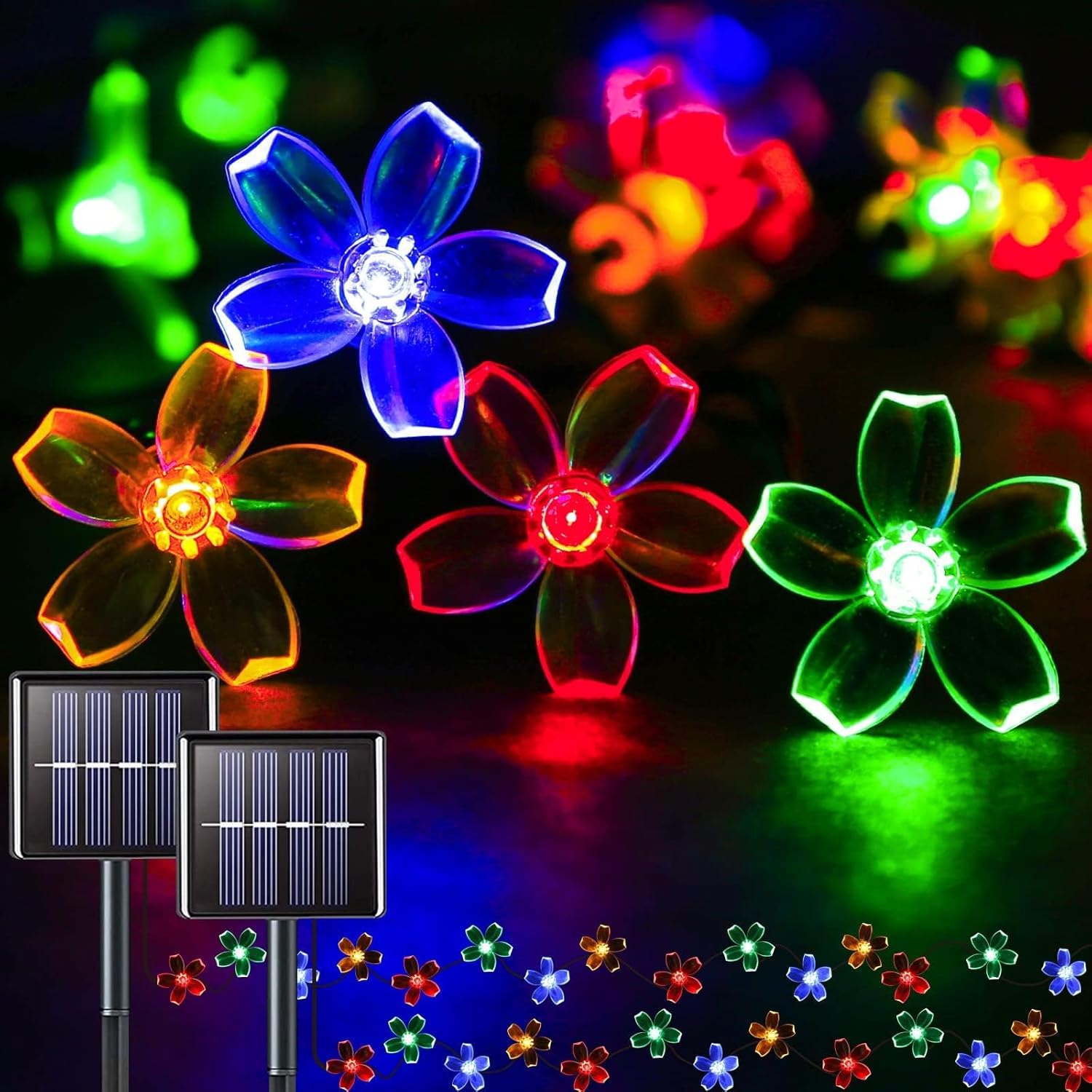 Suddus Solar String Lights - 100 LED Flower Design | 2 Pack for Garden, Patio & Christmas Decor