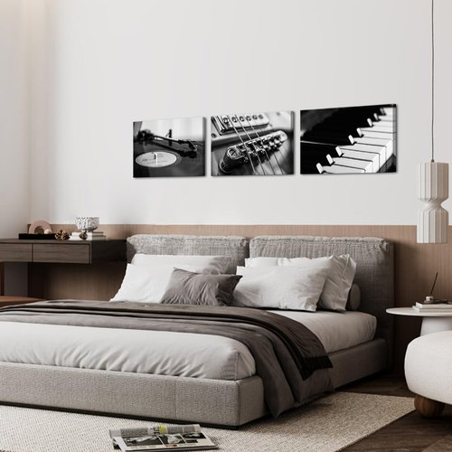 AoArtWZ Music Canvas Wall Art Guitar Piano Vinyl Record Picture Prints Black and White Instrument Poster Artwork for Home Living Room Bedroom Modern Decor Framed (16" x 24" x 3Pcs)
