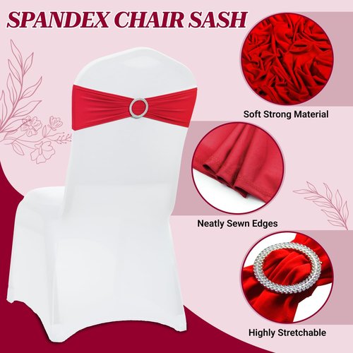 MDS Premium Stretch Chair Sashes - Pack of 25 Red Spandex Covers with Buckle Slider for Weddings & Events