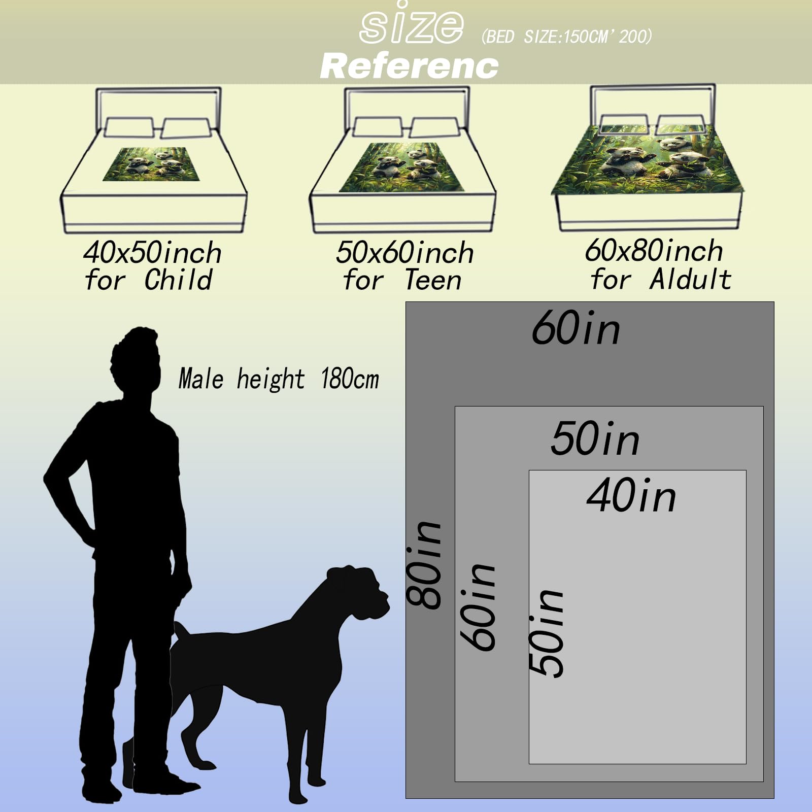 MIEPOS Cute Panda Throw Blanket, 50x60in, Soft, Lightweight Flannel,Adorable Pandas Playing in Bamboo Forest with Sunlight Blankets, Gifts for Kids, for Jungle Home Living Room Decor