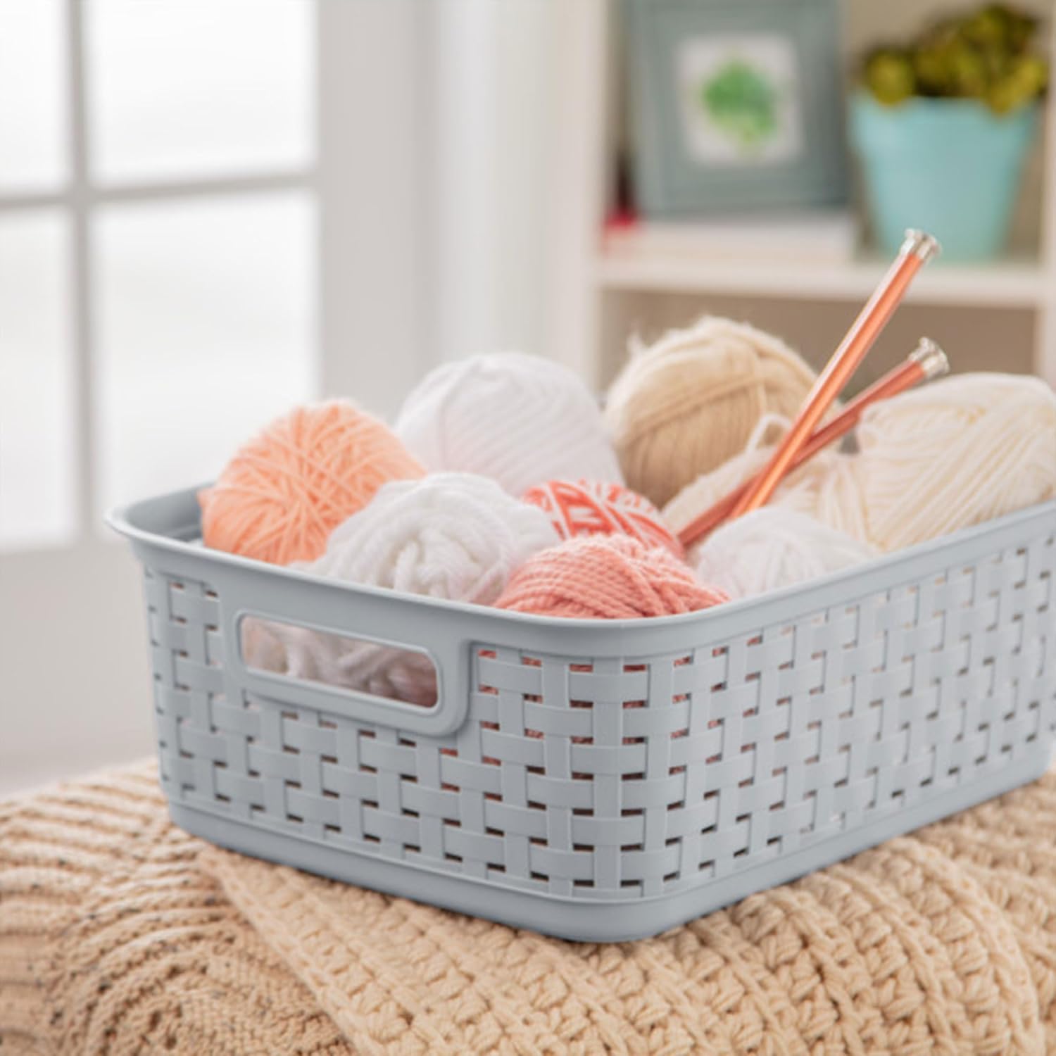 Sterilite Short Plastic Weave Storage Baskets - Perfect for Organizing Crafts & Jewelry | Gray, 6-Pack