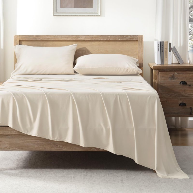 Andency King Size Sheets Set, 100% Viscose Derived from Bamboo, Cooling Summer King Sheets, Deep Pocket Up to 16", Silky Soft Bed Sheets, Hotel Breathable Bedding Sheets & Pillowcases, Beige