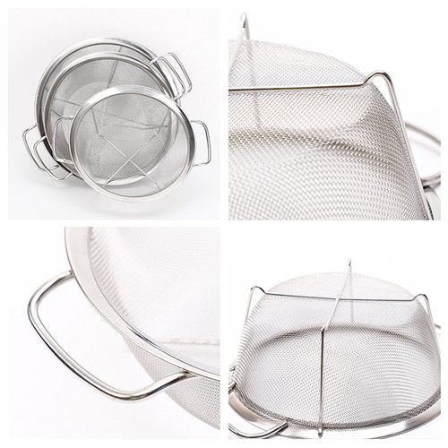 AJIODA Stainless Steel Mesh Colander Strainer Basket, 2.5 Quart Fine Mesh Net Colander with Heavy Duty Handles & Wide Rim & Resting Feet for Strain, Drain, Rinse, Fry, Steam or Cook Vegetables & Pasta