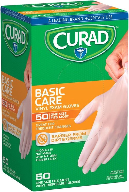 CURAD Powder-Free Vinyl Exam Gloves - 50 Count | Durable & Comfortable Protection