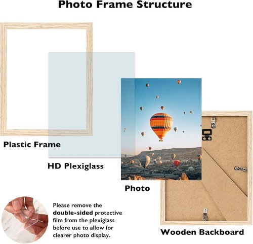JCJMY Picture Frame - 8.5x12 Wall Mount or Tabletop Display | Shatter-Resistant Plexiglass, Natural Finish