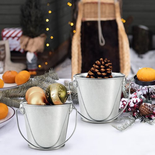 3.1" Galvanized Mini Tin Buckets – 12Pcs Silver Metal Buckets with Handle, Ideal for Party Favors, Bridal Shower and Craft Projects (Silver, 3.1")