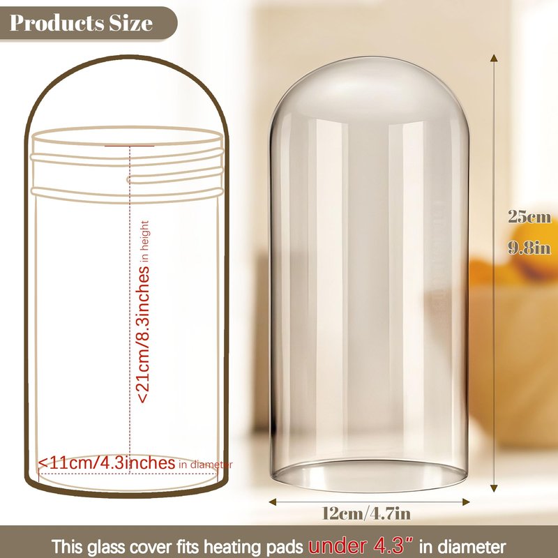 kanpura Glass Dome for Sourdough Starter Heating Pad Accessories Fits Jars Up to 4.33" Diameter x 7.8" Height Durable Clear Glass Cover
