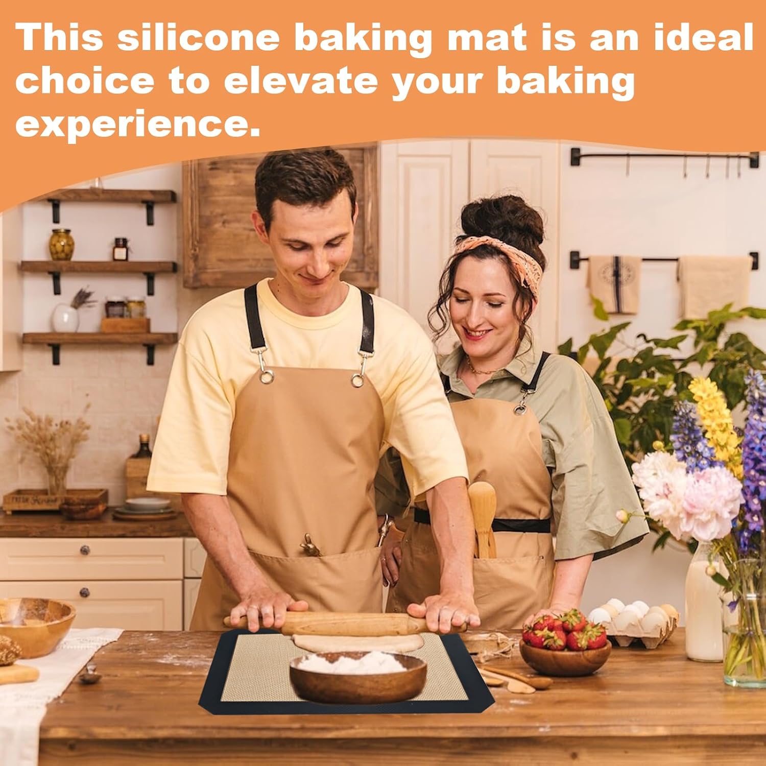 Silicone Baking Mat | 2-Pack Reusable Non-Stick Food Safe Mats for Cookies & Bread (11.8"L x 8.3"W)