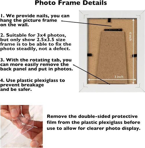JCJMY 3x4 Picture Frame - Black Tabletop & Wall Display | Shatter-Resistant Plexiglass, White