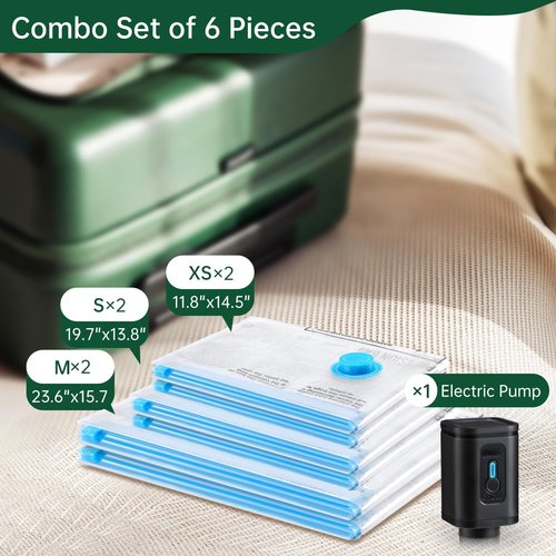 BRODI Travel Vacuum Bags Combo Pack - Space-Saving Clothing & Luggage Seal Bags with Pump