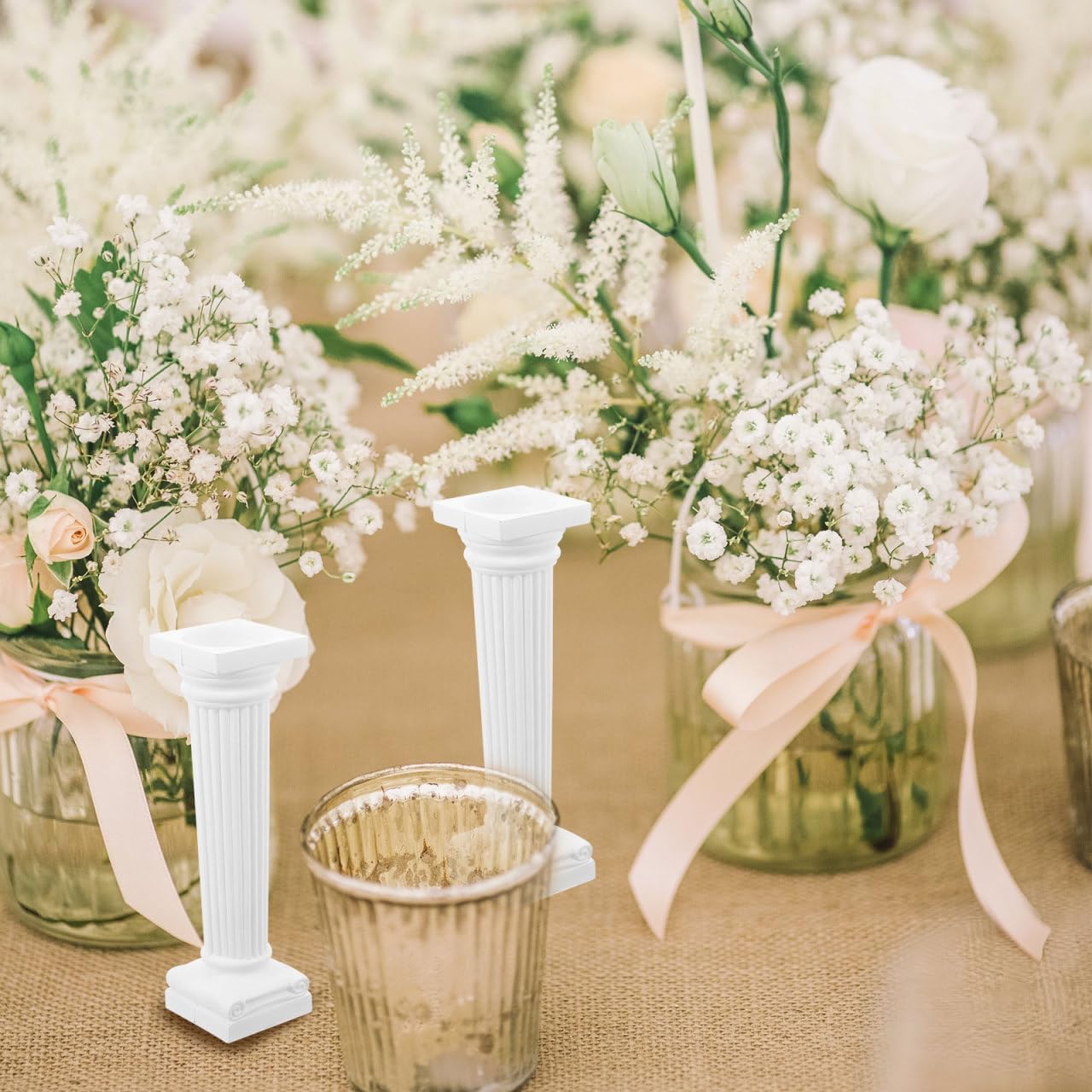 VICASKY Roman Pillar Statues - 6 Pcs White Miniature Columns for Wedding Decor & Photography | 4.92 Inch