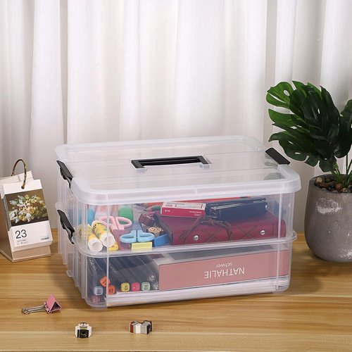 BTSKY Portable 2-Layer Stack & Carry Storage Box - Versatile Organizer for Crafts, Jewelry & More | Black