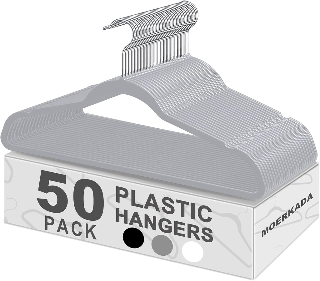 Ultra-Thin Plastic Clothes Hangers by [Brand Name] - Space-Saving Non-Slip Design | 50 Pack, 17.7 Inch, Grey